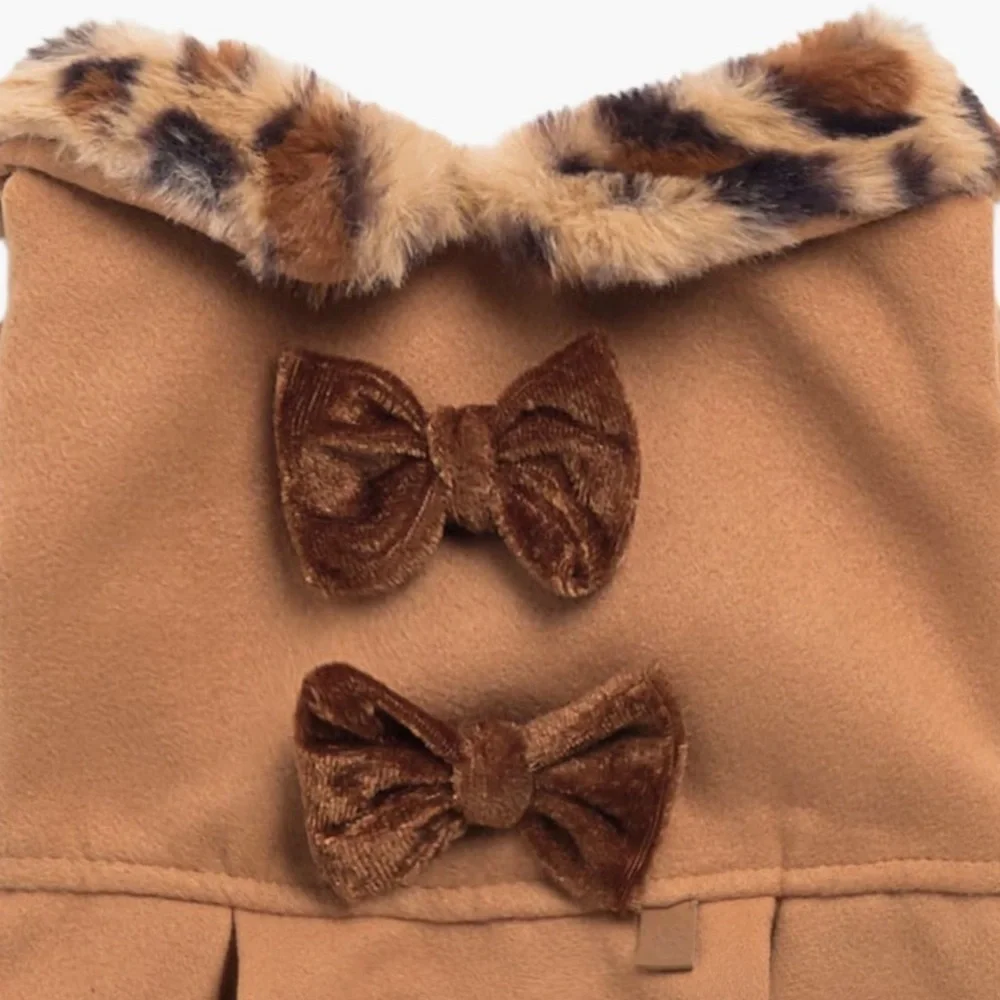 🆕Hotel Doggy Faux Fur Collar Velvet Bow Fully Lined Dress::NWT::Velcro Closure